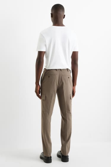 Pánské - Oblekové flanelové kalhoty - slim fit - Flex - taupe