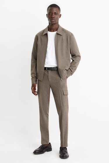 Pánské - Oblekové flanelové kalhoty - slim fit - Flex - taupe