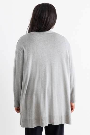 Damen - Lange Strickjacke - hellgrau