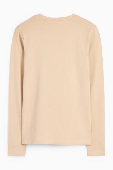 Dámské - Tričko s dlouhým rukávem basic - slim fit - světle béžová