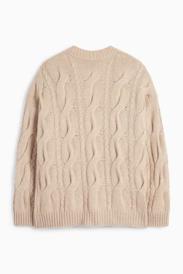 Dames - Gebreid vest van kasjmier - kabelpatroon - beige