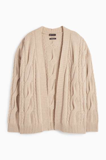 Dames - Gebreid vest van kasjmier - kabelpatroon - beige
