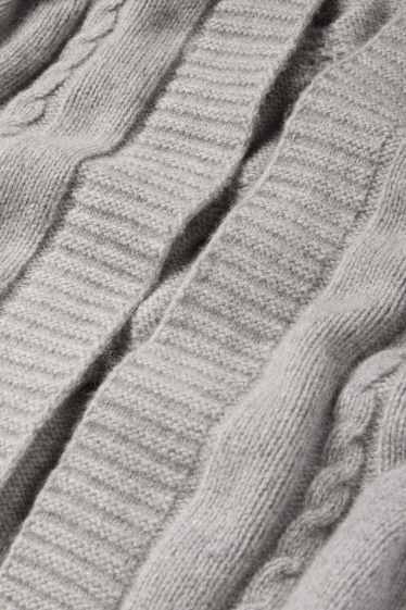 Dames - Gebreid vest van kasjmier - kabelpatroon - grijs