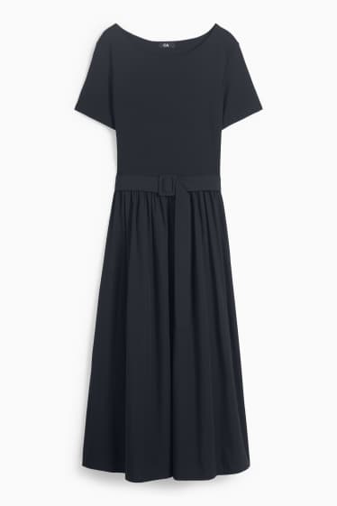 Damen - Fit & Flare Kleid mit Gürtel - schwarz