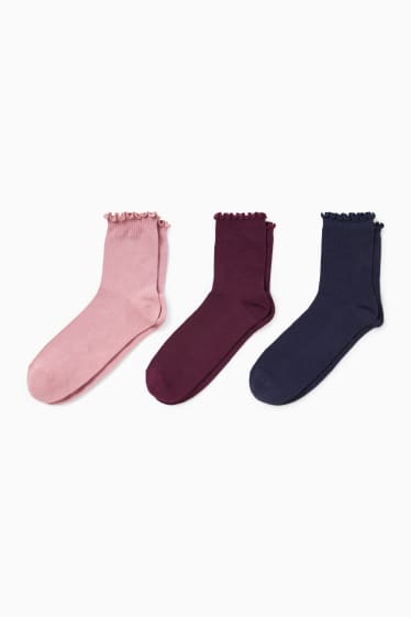 Donna - Confezione da 3 - calze - a coste - rosa scuro