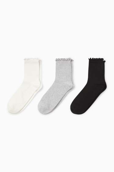 Donna - Confezione da 3 - calze - a coste - bianco