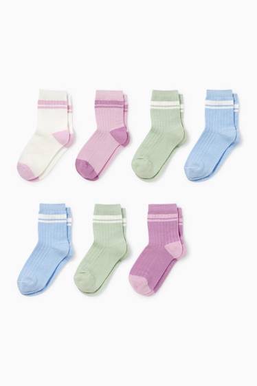 Bambine - Confezione da 7 - calze - a coste - viola chiaro