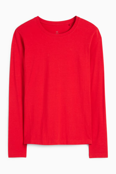 Women - Basic long sleeve top - slim fit - red