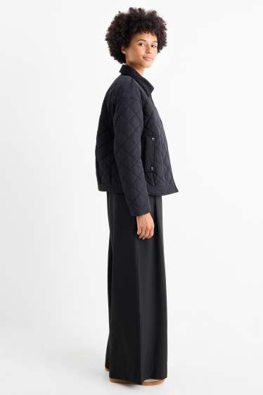 Donna - Pantaloni di stoffa con cintura - vita alta - gamba ampia - nero