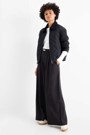 Donna - Pantaloni di stoffa con cintura - vita alta - gamba ampia - nero