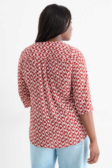 Dames - Blouse met V-hals - met patroon - rood / crème wit