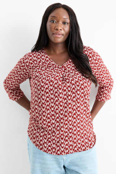 Dames - Blouse met V-hals - met patroon - rood / crème wit