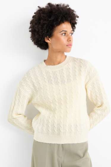 Women - Jumper - cable knit pattern - cremewhite