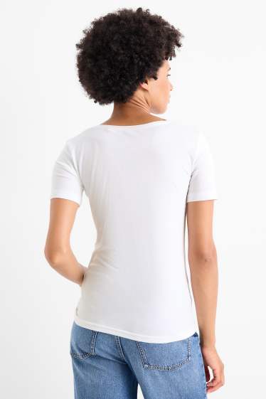 Dámské - Multipack 3 ks - tričko basic s výstřihem ve tvaru V - slim fit - bílá