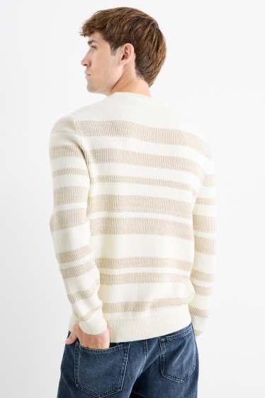 Hommes - Pull - à rayures - finition texturée - beige clair