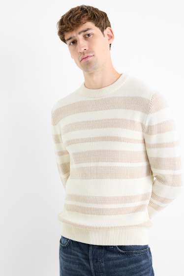 Hommes - Pull - à rayures - finition texturée - beige clair