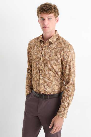 Men - Business shirt - regular fit - kent collar - patterned - light brown