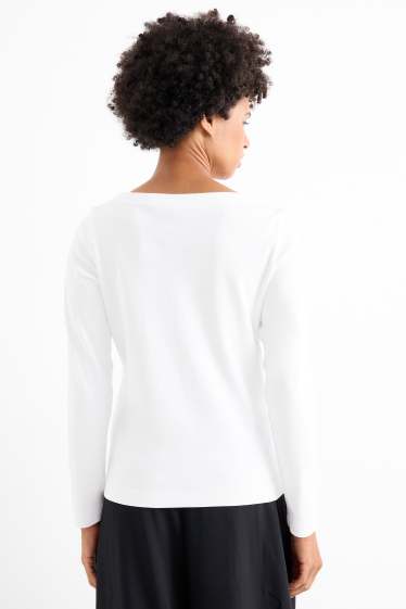 Damen - Basic-Langarmshirt - weiss