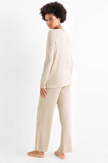 Damen - Pyjama - strukturiert - hellbeige