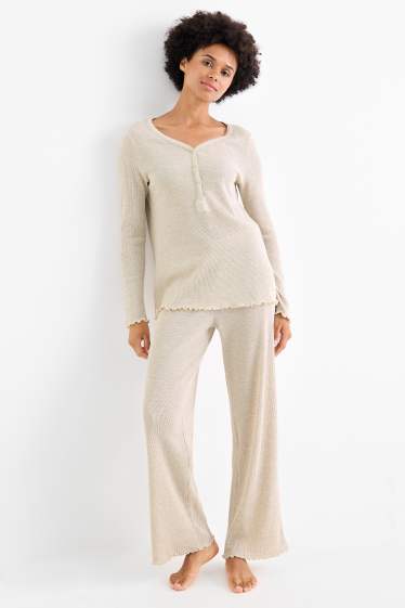 Damen - Pyjama - strukturiert - hellbeige