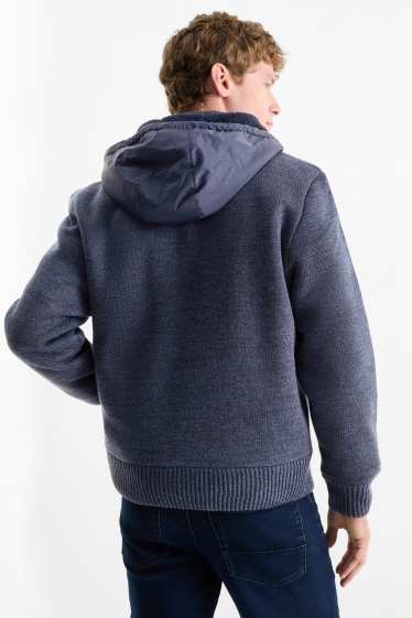 Herren - Strickjacke mit Kapuze - dunkelblau