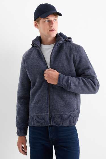 Herren - Strickjacke mit Kapuze - dunkelblau