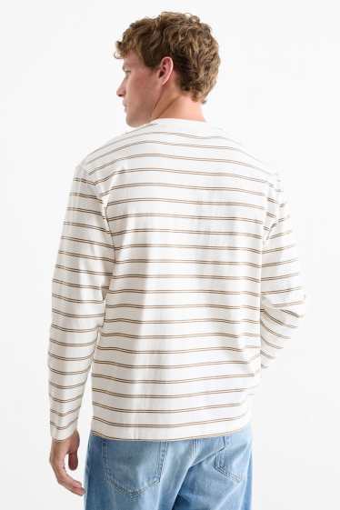 Herren - Langarmshirt - gestreift - weiss