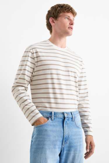 Herren - Langarmshirt - gestreift - weiss