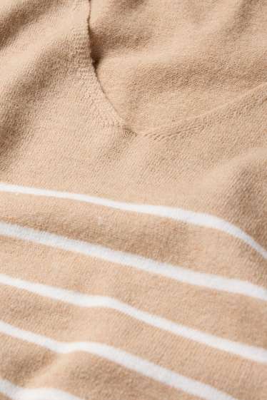 Femmes - Pull avec encolure en V - à rayures - beige