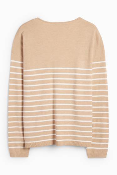 Femmes - Pull avec encolure en V - à rayures - beige