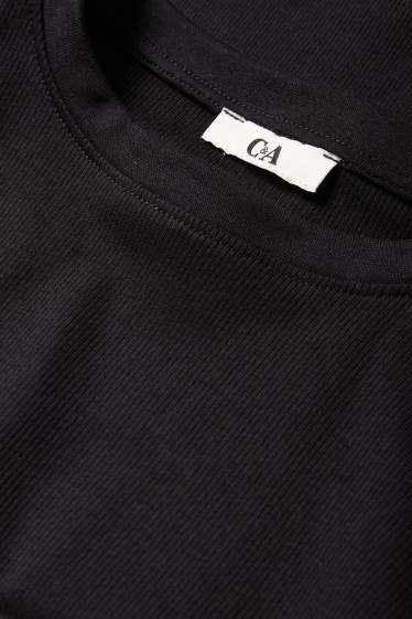 Women - Cropped long sleeve top - ribbed - black
