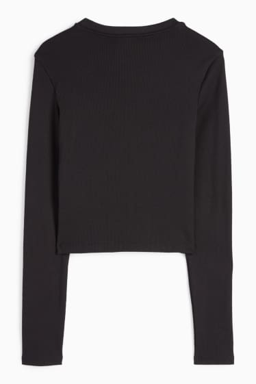 Women - Cropped long sleeve top - ribbed - black