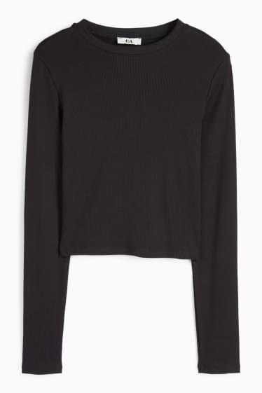 Women - Cropped long sleeve top - ribbed - black