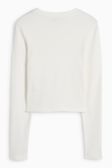 Women - Cropped long sleeve top - ribbed - white