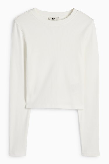 Women - Cropped long sleeve top - ribbed - white