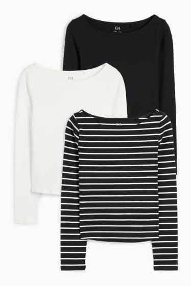 Kinderen: meisjes - Set van 3 - longsleeve - zwart / wit