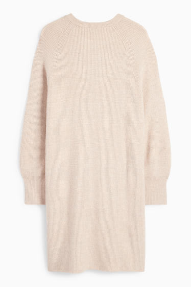 Dames - Gebreide jurk - geribd - licht beige