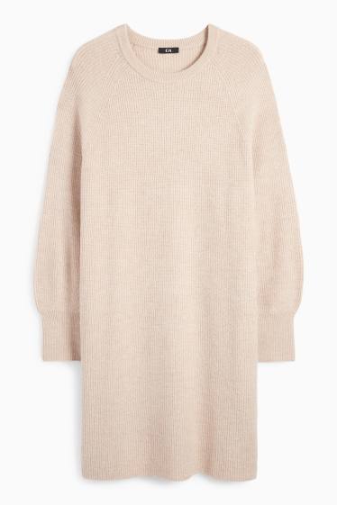 Dames - Gebreide jurk - geribd - licht beige