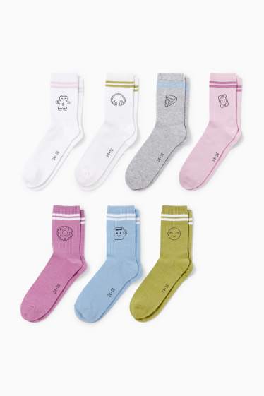 Children Girls - Multipack of 7 - kawaii - tennis socks with motif - light blue