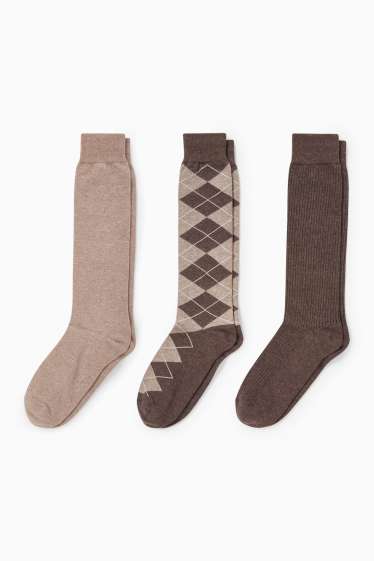Damen - Multipack 3er - Kniestrümpfe - braun