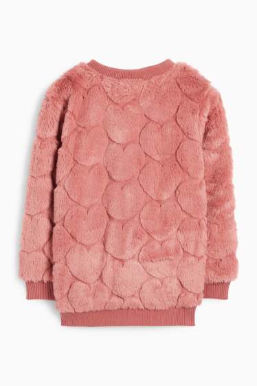 Children Girls - Heart - faux fur bomber jacket - dark rose