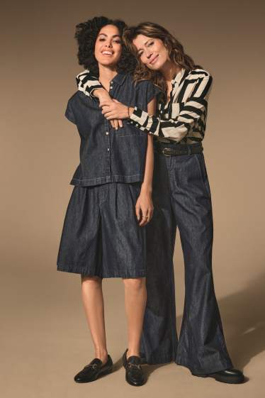 Damen - Jeans-Bermudas - Mid Waist - dunkeljeansblau