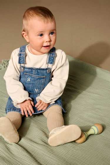 Baby: meisjes - Bloemetje - baby-outfit - 2-delig - jeansblauw