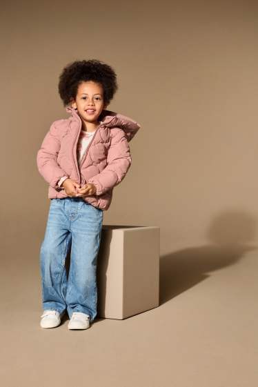 Children Girls - Quilted jacket with hood - water-repellent - dark rose