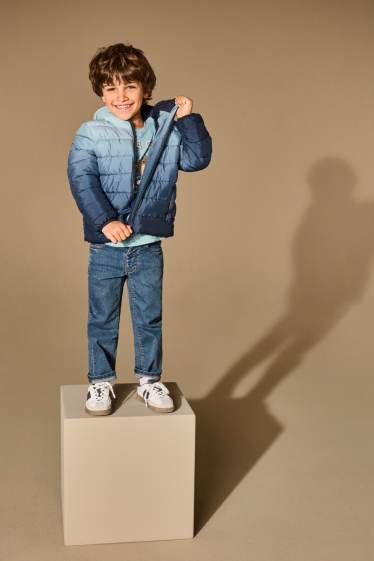 Children Boys - Quilted jacket with hood - patterned - blue