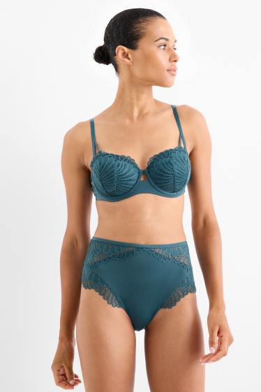 Donna - Reggiseno con ferretti - BALCONETTE - imbottito - verde scuro