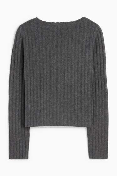 Dames - Gebreid vest - geribd - donkergrijs