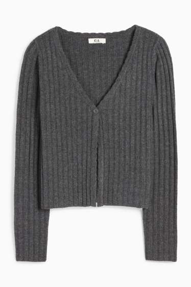 Dames - Gebreid vest - geribd - donkergrijs