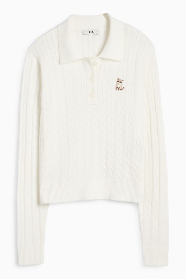 Women - Jumper - cable knit pattern - white