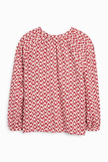 Damen - Bluse mit V-Ausschnitt - gemustert - rot / beige